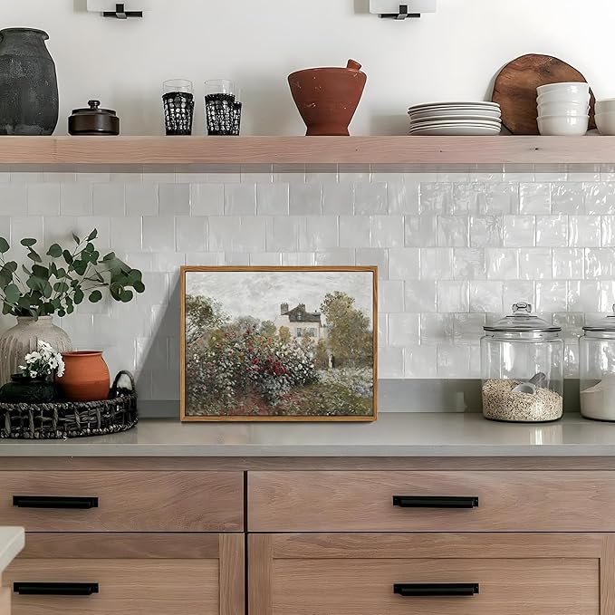 Floating Framed Vintage Monet Canvas Wall Art, Classical Rustic Farmhouse Landscape Wall Decor Paintings, Natural Floral Artwork Pictures Posters Prints for Living Room Bedroom 8x10 inch