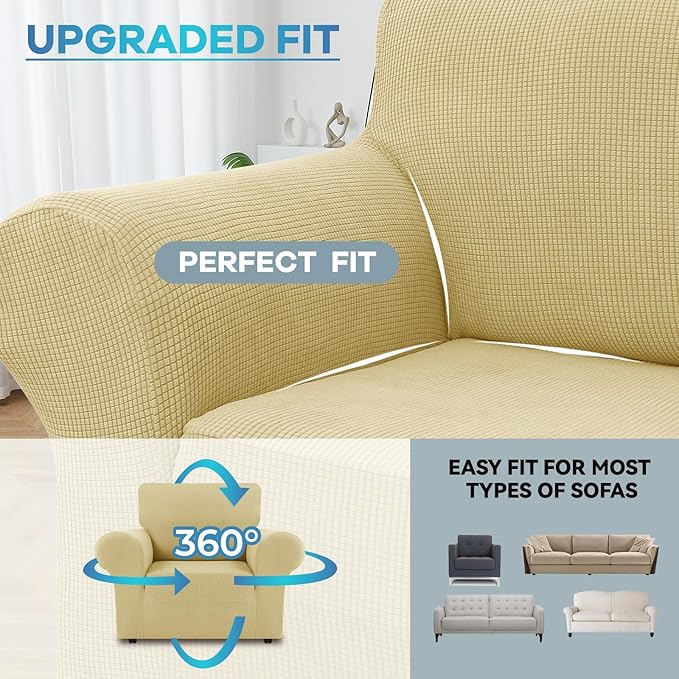 LURKA Stretch Chair Sofa Slipcovers 1 Piece Couch Covers for Sofa Furniture Protector Full Sofa Covers with Elastic Bottom for Kids and Dog (Champagne, Small)