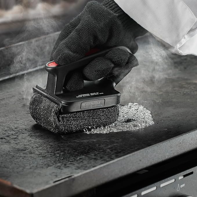 Chef Master Grill Brush Bristle Free Powered by ScrubDaddy, Steam Clean Grill Brush for Blackstone Grill, Flat Top Griddle & Skillet, Porcelain, Weber Gas, Charcoal Grill for Diner & Restaurant -90016