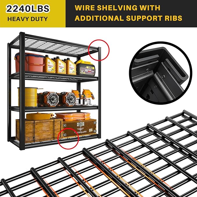 REIBII 40" W Garage Shelving 2240 LBS Storage Shelves Adjustable Metal Shelving Heavy Duty 4 Tier Metal Shelves for Storage Pantry Basement Warehouse 40" W × 19.5" D × 59.5" H, 2 Pack