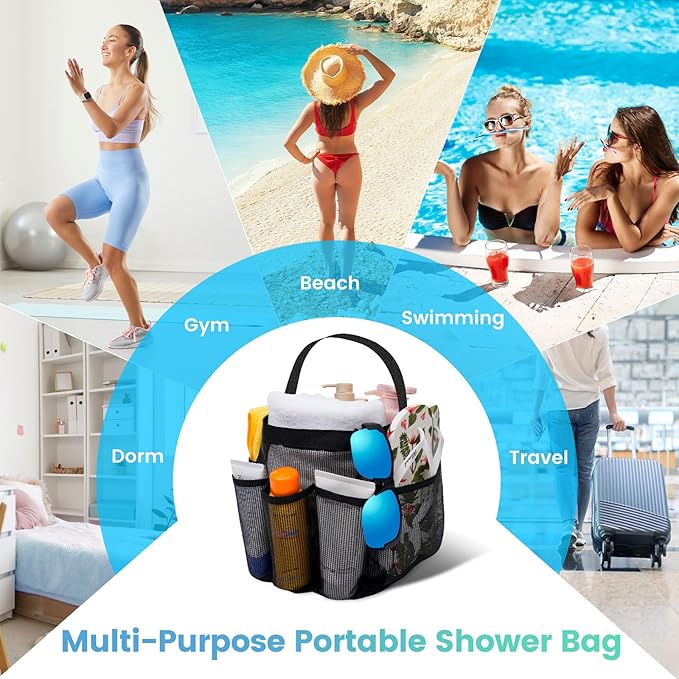 Mesh Shower Caddy Portable for College Dorm Room Essentials for Girls with 9 Pockets,Large-Capacity Shower Basket,Quick Dry Toiletry Tote Bag for Women,Outdoor Gym,Travel,Swim,Beach Camping Essentials