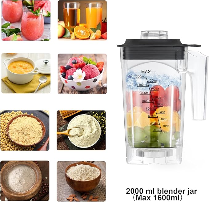 Biolomix Professional Blender, 2200W 6 Automatic Program for Kitchen, Smoothie 70 Oz Capacity with 600 ML Portable Bottle, Ice Blender for Frozen Drinks, Soup, Baby Food（Grey）