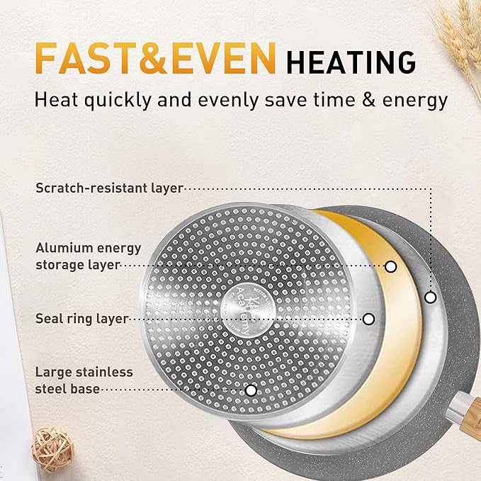 DishDelight 17 Piece Pots and Pans Set Non Stick, Granite Nonstick Cookware Set, Induction Cookware and Bakeware Set, Nonstick Kitchen Cookware Set, Gray