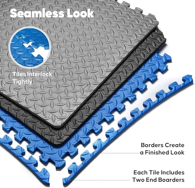 Home Gym Mat, Puzzle Exercise Mat, EVA Interlocking Foam Floor Tiles for Home Workout Equipment and Kids' Play Areas - Blue, 24 in x 24 in x ½ in - 24 Tiles (Blue, 24 Pack 96 sq ft)