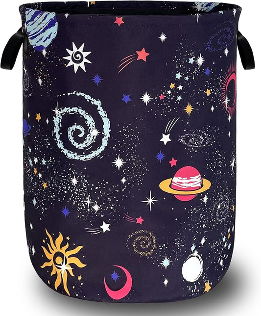 Colorful Galaxy Planet Laundry Basket Foldable Oxford Cloth Starry Sky Laundry Hamper With Handle Portable Clothes Storage Basket 18.9 X 16.5 Inch Storage Bag For Laundry Room/Bathroom/Bedroom