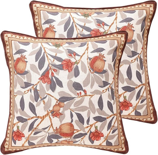 patdrea Designer Throw Pillow Covers Set of 2,Orange Farmhouse Rustic Linen with Pomegranate Fruit Pattern Pillow Covers,Decorative Square Pillowcases Cushion for Bed Living Room Outdoor,18"x18"