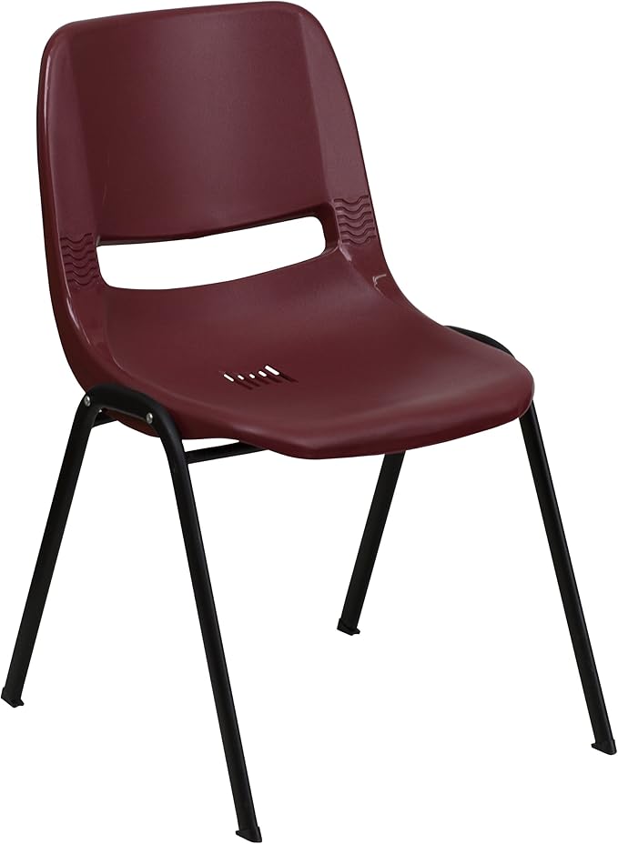 EMMA + OLIVER Burgundy Ergonomic Shell Student Stack Chair - Classroom/Guest Chair