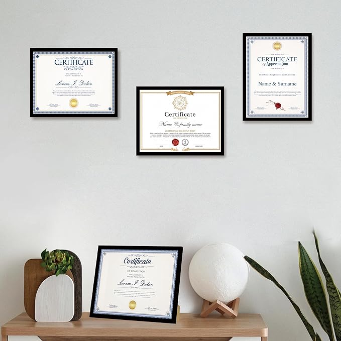 8.5x11 Picture Frame Set of 6,Black 8.5x11 Photo Frames Bulk for Document Certificate Award Diploma, Wall Hanging or Tabletop Display