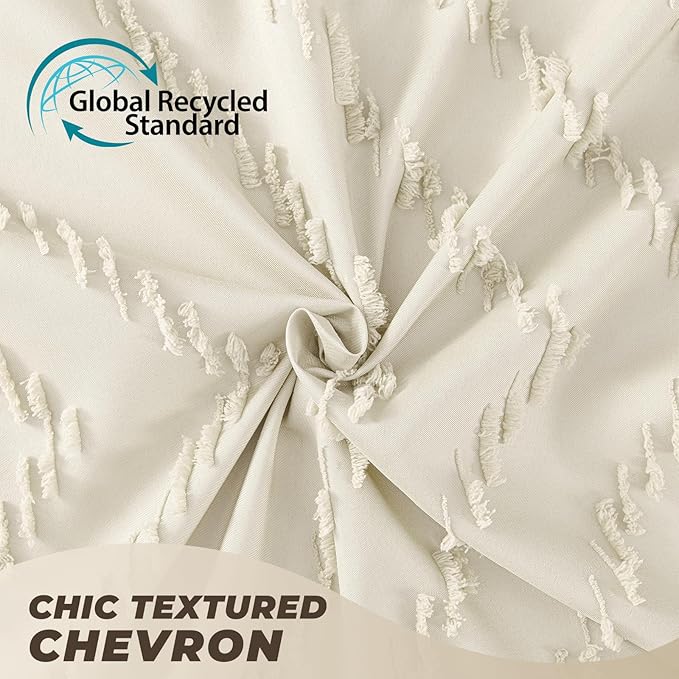 Cream Shower Curtain Boho Farmhouse Shower Curtain 72 x 72 Tufted Chevron Textured Minimalist Shower Curtains for Bathroom