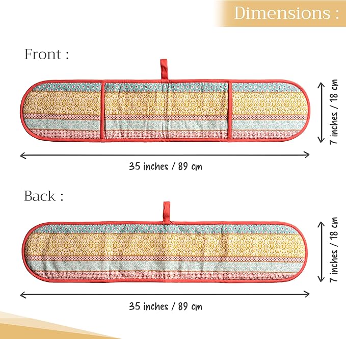Maison d' Hermine Double Oven Mitts 100% Cotton 7"x35" Double Oven Mitt Heat Resistant BBQ Cooking Gloves with Loop, Baking, Grilling, Home, Kitchen, Handling Hot Pans Spring Summer (Provence)