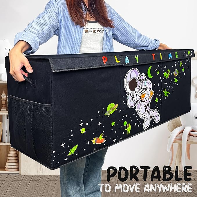 Extra Large Toy Storage Organizer For Living Room with Lids - Glow-in-Dark 40"x14"x16" Collapsible 600D Oxford Toy Chest for Kids, Boys, Girls - Durable Toy Bin for Living Room, Playroom, Nursery