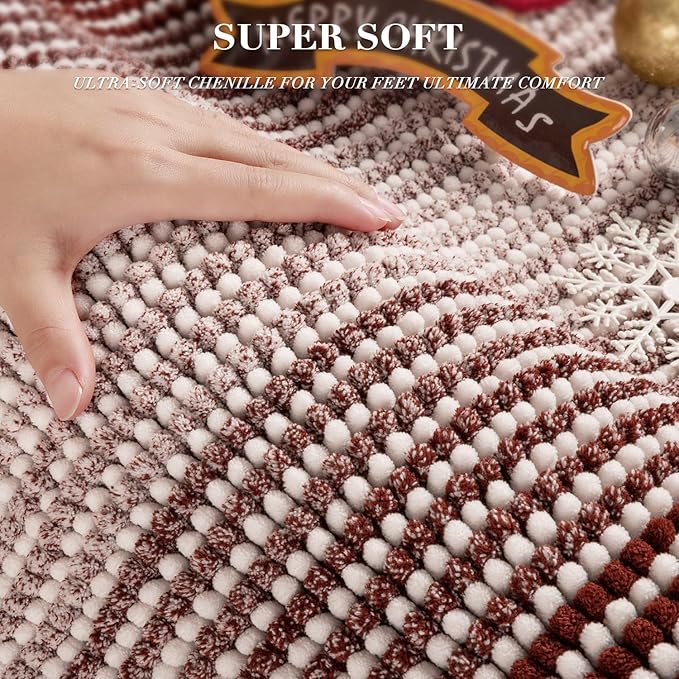 Bathroom Rugs and Mats Sets, 2 Piece Thick Absorbent Chenille Bath Mat Rug Set Non Slip, Soft Shaggy Bath Room Floor Mats for Bathroom, Machine Washable (Burgundy Red, 20" x 60" Plus 20" x 32")