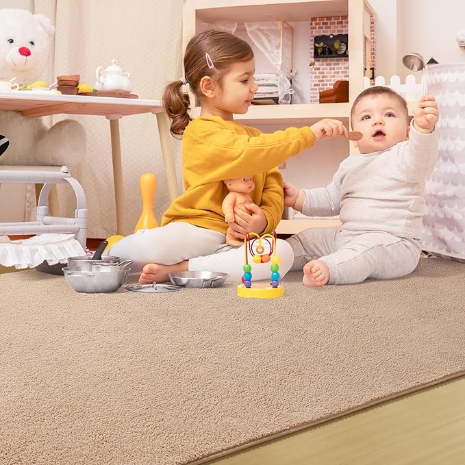 Soft Rugs for Living Room 6x9 Beige, Minimalist Area Rug for Bedroom Nursery Dining Table Dorm, Large Throw Rugs for Men Boys Girls Kids Room Indoor Floor Carpets