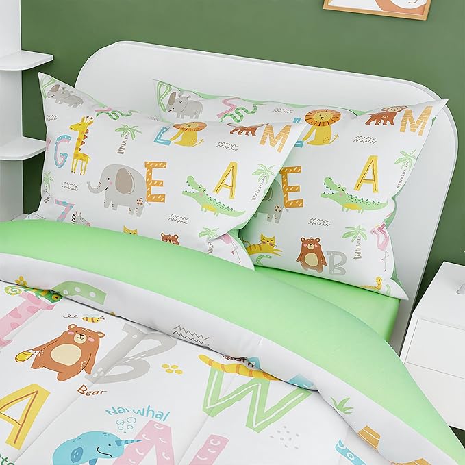 SANDJEST Alphabet Duvet Cover Sets Full Size for Kids Boys Girls, Incude 1 Polyester Comforter Cover 80x90 Inches and 2 Pillowcases 20x26 Inches, Comforter Not Included, Gift for Christmas Birthday