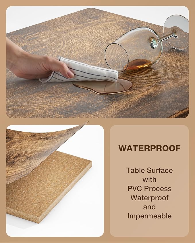 3-Piece Bar Table Set for 2, Table with Stools & 2 Storage Shelves, Small Bar Table Set with Glass Rack, Small Kitchen Table for Dining Room, Living Room, Rustic Brown