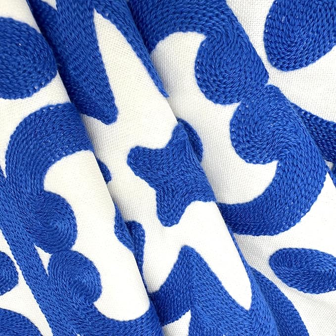 Alysheer Floral Embroidered Fall Decorative Throw Pillow Cover 18"x 18" Set of 2, Boho Mandala Embroidery Royal Blue Patterned Cushion Case for Sofa Couch Living Room Bedroom Outdoor