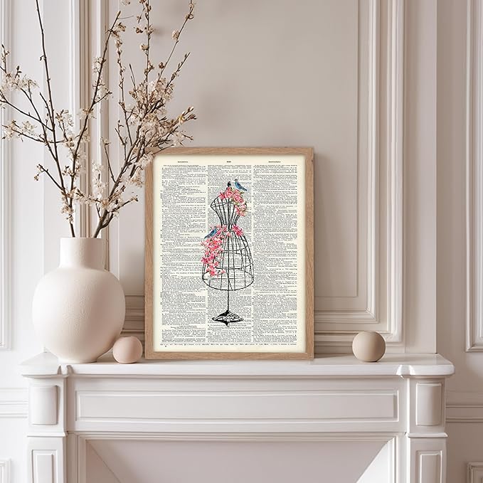 Poster Master Mannequin Print - Fashion Poster - Dictionary Art - Great Gift for Men, Women & Dressmaker - Sewing & Flower Art - Chic Decor for Living Room, Dorm or Office - 11x14 Beige Framed