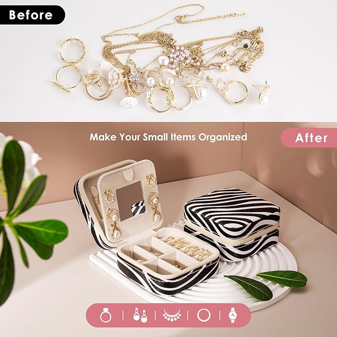 Zebra Print Small Jewelry Box, Animal Print Travel Jewelry Case for Women Girl, Trinket Box Organizer, Trendy Birthday Gradution Gift