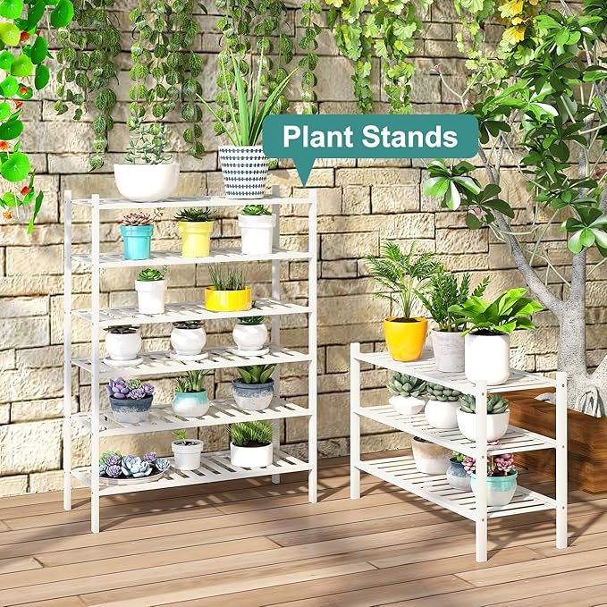 White Shoe Rack, 3-Tier Bamboo Wood Shoe Rack for Closet, Entryway & Hallway, and Stackable Shoe Shelf Storage Organizer for Indoor and Outdoor