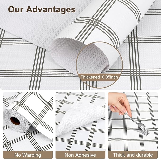 OcePor Non-Adhesive Drawer and Shelf Liner 17.5IN x 20FT，Non Slip Cabinet and Cupboard Liner, Kitchen Cabinet Liners for Shelves, Waterproof Drawer Shelf Liners for Cabinets/Bathroom Cupboard,Stripe