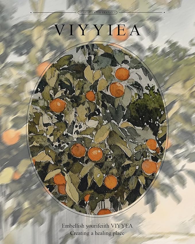VIYYIEA Gold Framed Wall Art Canvas Print for Living Room Country Orange Trees Earthy Room Decor Aesthetic Oil Painting Wall Picture Farmhouse Artwork for Kitchen Bedroom Bathroom Decor 11x14in