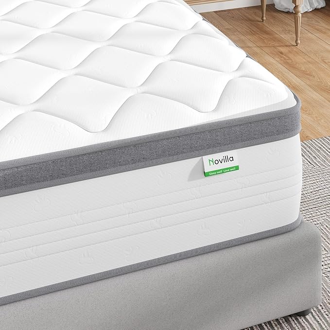 Novilla Queen Mattress in a Box, Queen Size Mattress 10 Inch,Pocket Innerspring with Foam Layer for Motion Isolation & Pressure Relief,Medium Firm Feel,CertiPUR-US
