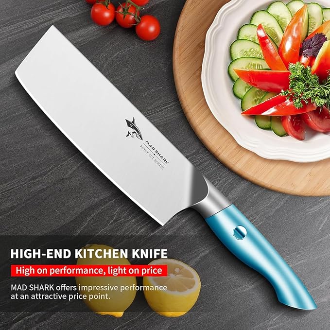 MAD SHARK Nakiri Chef Knife 7 Inch Vegetable Knives, Ultra Sharp Knife, Multipurpose Chopping Knife with Precision and Beauty, for Home and Kitchen, Unique gift for Family with Box，Blue