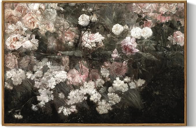 InSimSea Framed Canvas Wall Art Vintage Decor, Home Decor Garden in May Flower Large Art Aesthetic, Rustic Wall Decoration for Bedroom Living Room Bathroom, 16"x24"