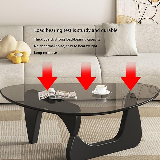 EASYSOUL Modern Glass Coffee Table, 44.88" D x 32.28" W x 15.75" H, Abstract Round Tea Tables for Living Room Home Office Industrial Cocktail Tables (Black-Gray Glass, 44.88")