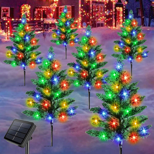 Homeleo 6-Pack Solar Small Christmas Trees for Outdoor Decorations, 120 LED Artificial Prelit Christmas Tree, Solar Powered Mini Xmas Tree with Lights for Outside Pathway Porch Yard Christmas Decor