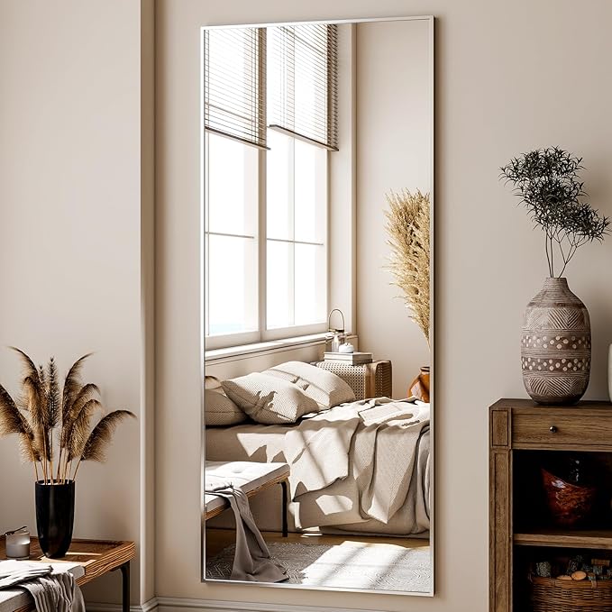 68"x 24" Full Length Mirror with Stand, Large Wall-Mounted or Leaning Floor Mirror with Aluminum Alloy Frame, Rectangular Wall Mirrors for Bedroom, Entryway, and Living Room Decor, Silver