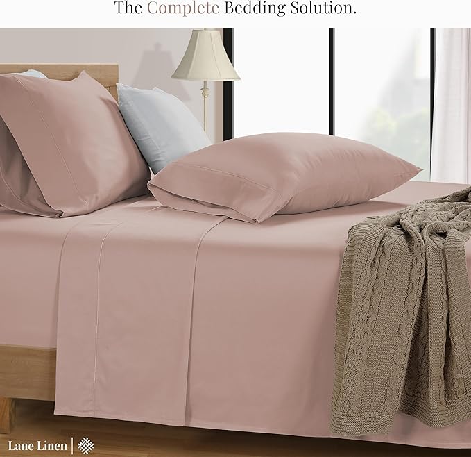LANE LINEN Queen Sheet Sets – Natural 100% Cotton 600 Thread Count Cooling Sheets Queen, Soft Comfort for Restful Sleep, Easy Care & Machine Washable for Everyday Use, 15" Deep Pocket – Sepia Rose