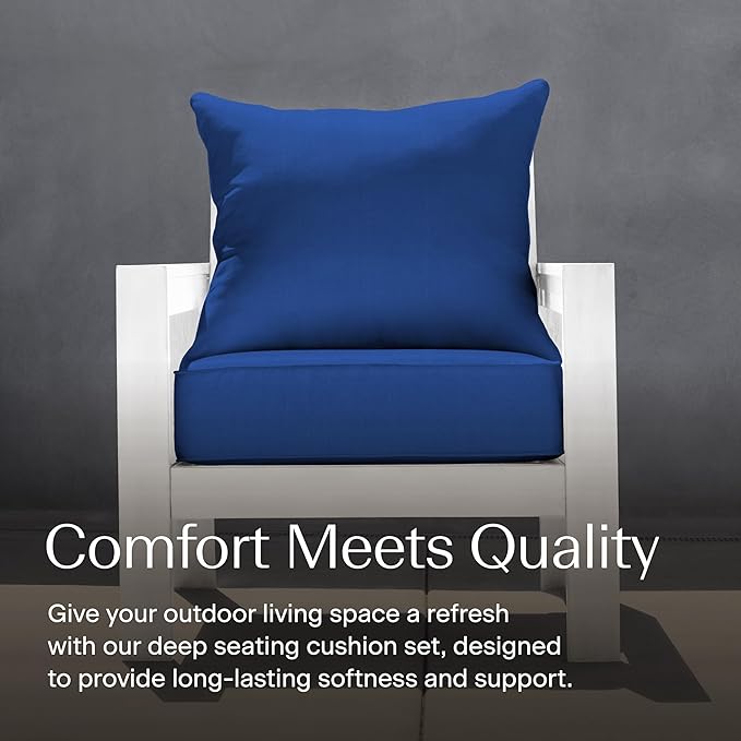 Honeycomb Outdoor Deep Seat, 24 x 23, Textured Solid Sapphire Blue Chair Cushion for Patio Furniture