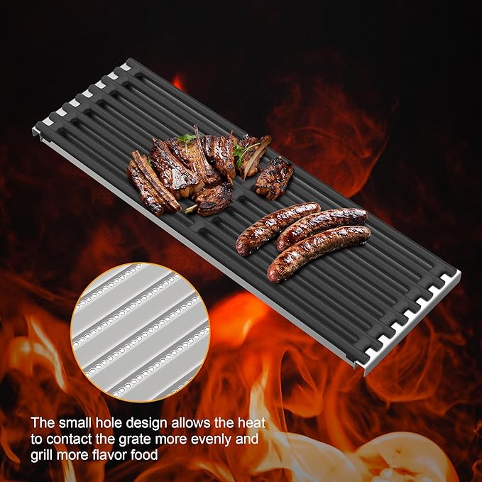 BBQ-PLUS 17'' x 6" Stainless Steel Infrared Emitter Plate and Cast Iron Grill Grates Replacement for Charbroil TRU-Infrared 2015 and Newer Commercial,Signature, Professional Series Gas Grill