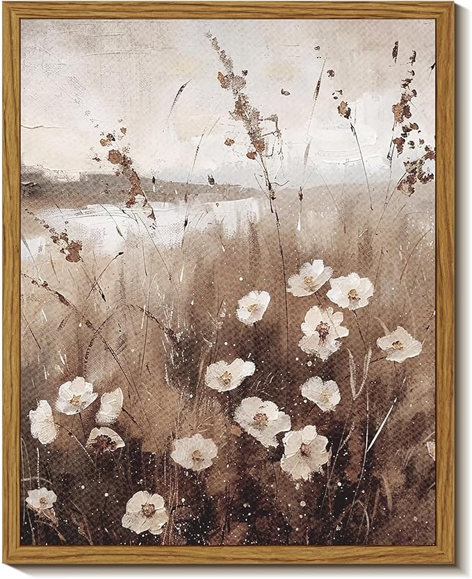 InSimSea Framed Wall Art for Living Room Landscape Canvas Wall Decor Meadow with Flowers Vintage Paintings Classical Wildflower Field Scene Boho Floral Pictures Decor Gifts for Bathroom Bedroom 8x10in