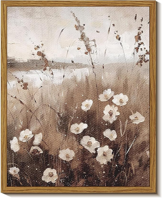 InSimSea Framed Wall Art for Living Room Landscape Canvas Wall Decor Meadow with Flowers Vintage Paintings Classical Wildflower Field Scene Boho Floral Pictures Decor Gifts for Bathroom Bedroom 8x10in