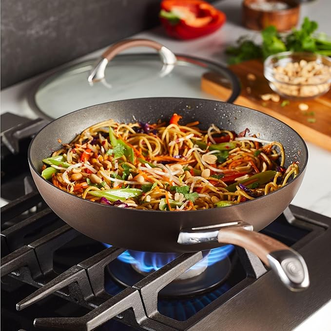 Circulon Symmetry Hard Anodized Nonstick Wok/Stir Fry Pan with Lid, 12", Chocolate
