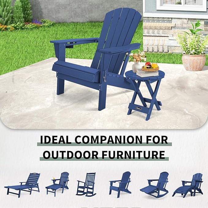 FUNBERRY Outdoor Folding Adirondack Side Table, No Assembly Portable Patio End Tables HDPE All Weather