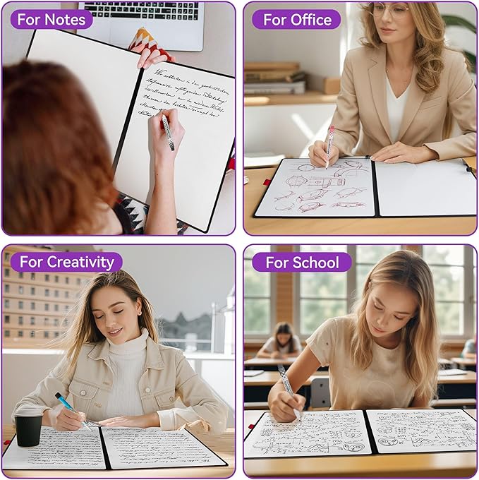 Double-Sided White Board 16×12inch - Expands to 24“×16” Dry Erase Board with 3 Markers & Anti-Ghosting Surface | Magnetic-Ready | Ultra-Thin for Office,School,Travel,Home(16"×12"-Black)