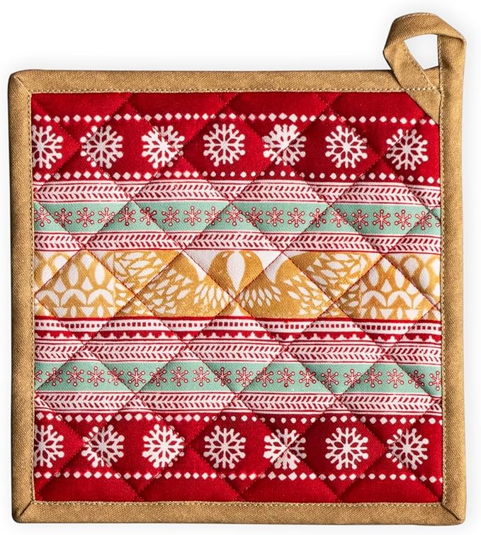 Maison d' Hermine Pot Holders 100% Cotton Heat Resistant Potholders 8" x 8" Hot Pads with Loop for Thanksgiving Christmas Decorations BBQ Cooking Baking Handling Hot Pans (Pack of 1, Sofia)