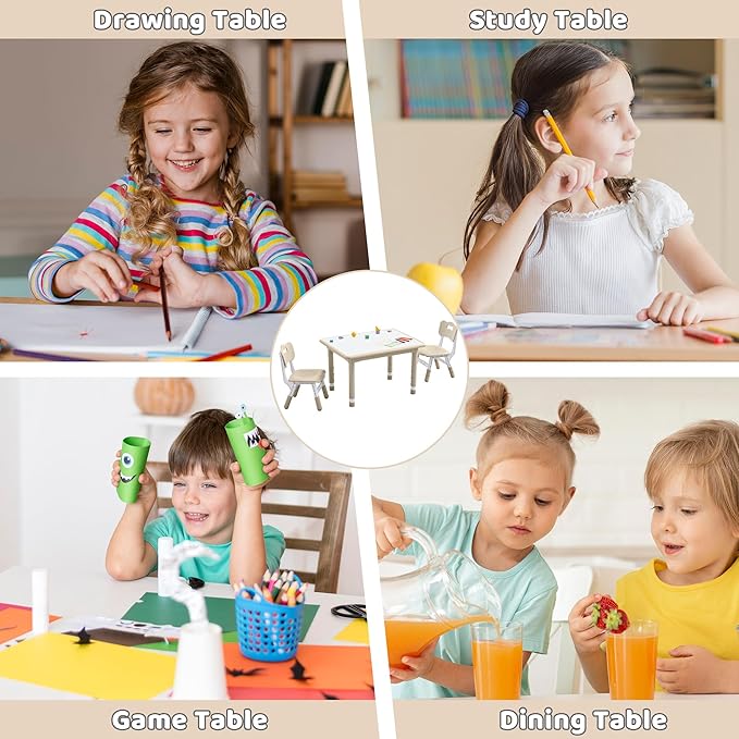 Kids Table and 4 Chairs Set, Height Adjustable (17.7"-26.1") Toddler Table and Chair Set, Multi-Activity Table with Graffiti Desktop, Children’s Table and Chairs for Classroom, Home & Daycare