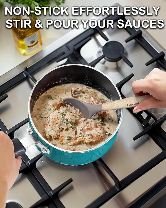 Cook N Home Non Stick Sauce Pan, 3 Quarts Saucepan with Glass Lid, Nonstick Small Multi-purpose Pot, Milk Chocolate Aluminum Cooking Pot Pan with Stay-Cool Handle, Turquoise