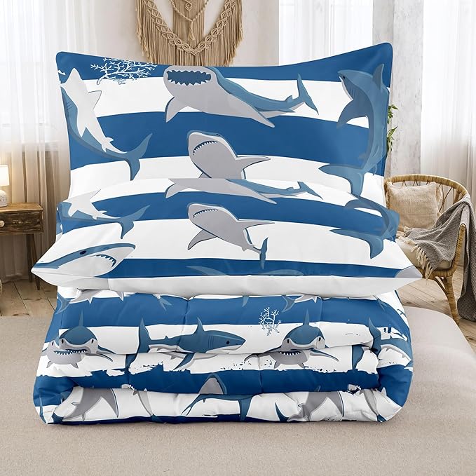 Tailor Shop Shark Comforter Sets Full Size,Shark Bedding Sets for Boys Kids Teens with 2 Pillowcase…