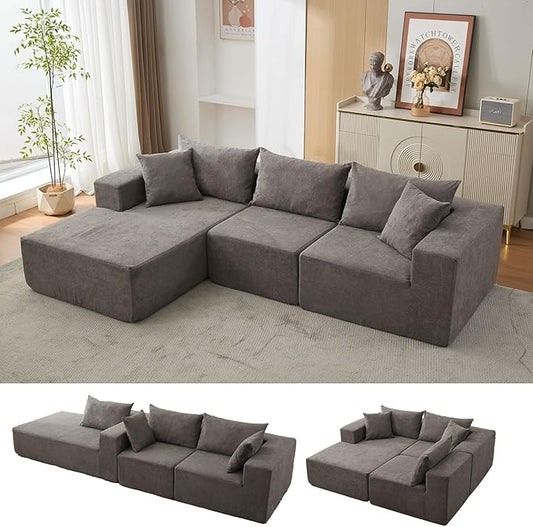 Garvee 108" Modular Sectional Sofa,Cloud Couch Sectional with Left Chaise | Compressed l Shaped Sofa for Living Room | Boneless Couch & Sofa Bed Design,No Assembly Required, Gray