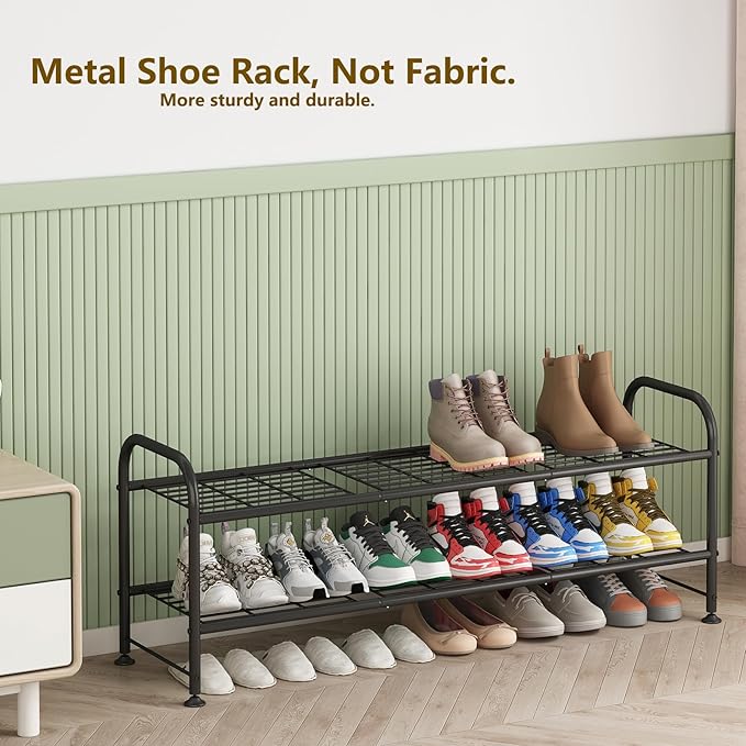 LINZINAR Shoe Rack 2 Tier Storage Organizer for Closet Entryway Metal Black