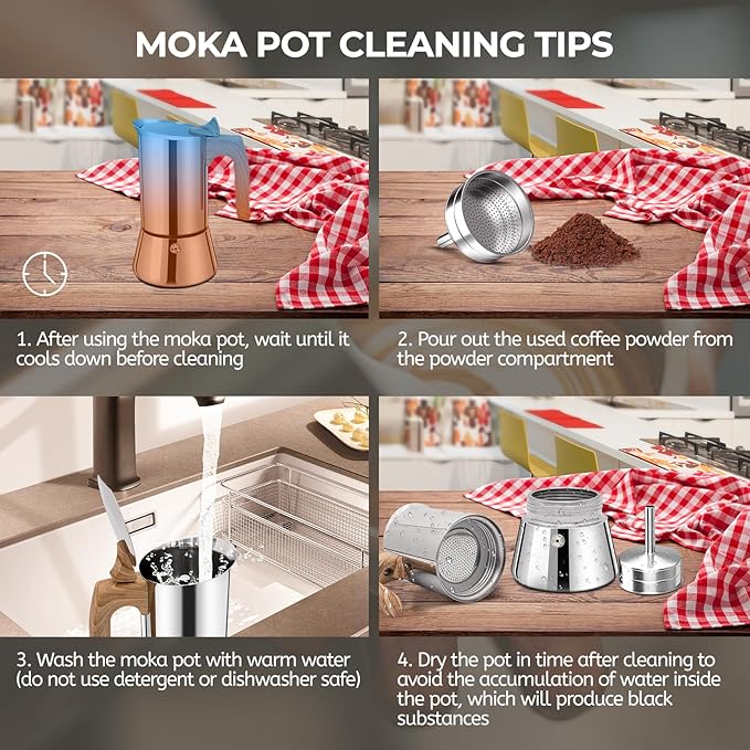 Uncoated 2 Cup Moka Pot 304 Thickened Stainless Steel Coffee Maker Stovetop Espresso Coffeemaker Italian Classic Style Brewing Greca Cafe Mocha Machine for Cafeteras Camping Travel Home 100ml 3.3oz