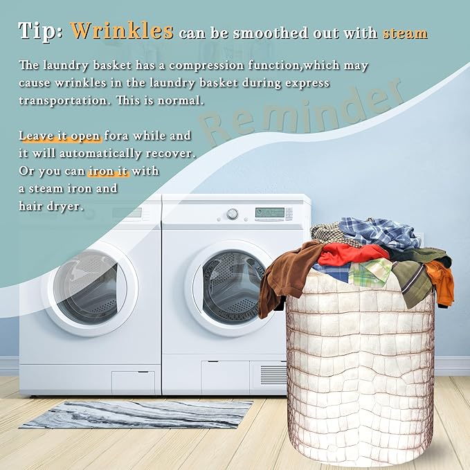Crocodile Skin Texture Pattern Laundry Basket Foldable Oxford Cloth Laundry Hamper With Handle Portable Clothes Storage Basket 18.9 X 16.5 Inch Storage Bag For Laundry Room/Bathroom/Bedroom