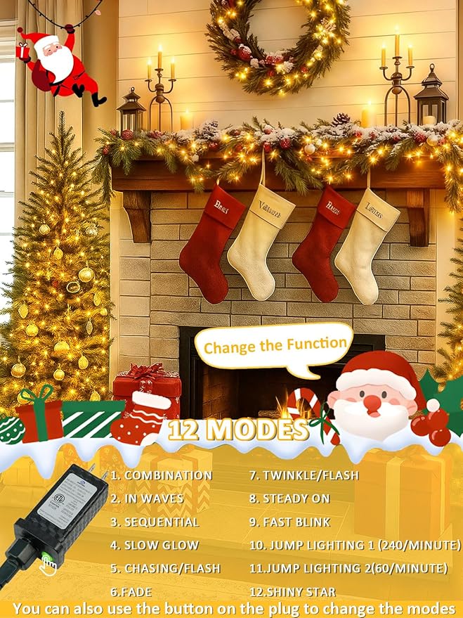 2025 New Christmas String Lights with Voice Control Outdoor/Indoor, 200 LED 75.8FT Extendable Christmas Lights Green Wire, 12 Modes & Timer, Waterproof Fairy Lights for Xmas Party Garden (Warm White)