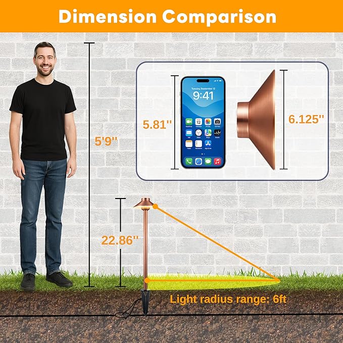 Outdoor Brass Pathway Lights, Warm & Neutral White Adjustable Low Voltage Landscape Path Lighting, 12v Walkway Light LED Waterproof, Copper for Outside Garden Yard with G4 Bulb (4 Pack)