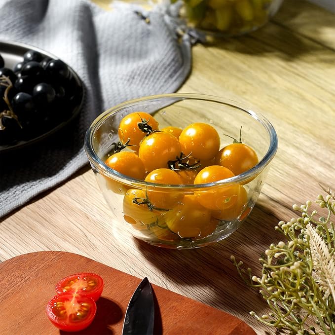 NUTRIUPS 3 Pack Small Glass Bowls Set 16oz Glass Cereal Bowls Glass Bowls for Oatmeal, Ice Cream and Fruit (4.5 inch)